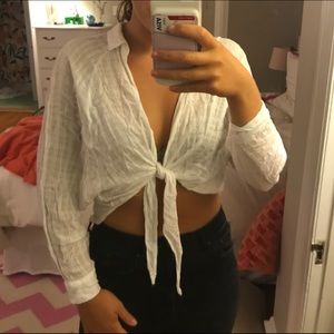 Tie Up Cropped Button down top